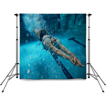 Female Swimmer At The Swimming Pool.Underwater Photo. Backdrops 77446323