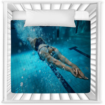 Female Swimmer At The Swimming Pool.Underwater Photo. Nursery Decor 77446323
