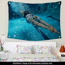 Female Swimmer At The Swimming Pool.Underwater Photo. Wall Art 77446323