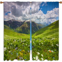 Fields Of Flowers In The Mountains. Georgia, Svaneti. Window Curtains 58548487