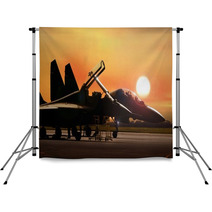 Fighter Jet On Standby Ready To Take Off Backdrops 121534095