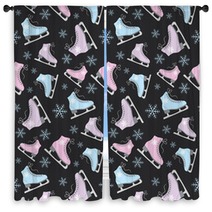 Figure Skates And Snowflakes On A Black Background Window Curtains 127774702