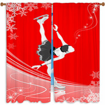 Figure Skating Woman red Color Window Curtains 58276496