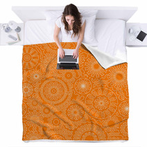 Filigree Floral Seamless Pattern In Orange And White, Vector Blankets 60450119