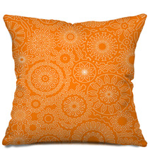 Filigree Floral Seamless Pattern In Orange And White, Vector Pillows 60450119