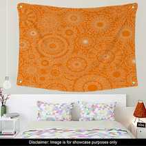 Filigree Floral Seamless Pattern In Orange And White, Vector Wall Art 60450119