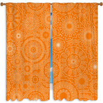Filigree Floral Seamless Pattern In Orange And White, Vector Window Curtains 60450119