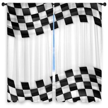 Finish Wavy Flag Design Black And White Squares Window Curtains 97291143