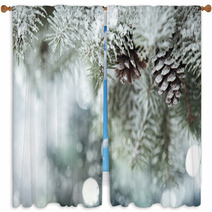 Fir Branch On Snow Window Curtains 46543245