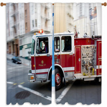 Fire Engine In A Big City Window Curtains 7251382