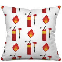 Fire Safety Equipment Emergency Tools Firefighter Seamless Pattern Safe Danger Accident Protection Vector Illustration Pillows 166535512