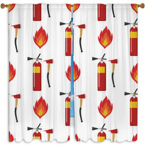 Fire Safety Equipment Emergency Tools Firefighter Seamless Pattern Safe Danger Accident Protection Vector Illustration Window Curtains 166535512