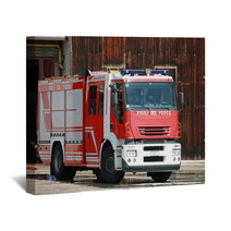 Fire Truck After Shutting The Burning Of A House In The City Wall Art 52198444