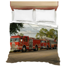 Fire Truck On Street In Late Evening Bedding 3739192