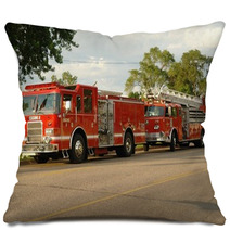 Fire Truck On Street In Late Evening Pillows 3739192