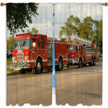 Fire Truck On Street In Late Evening Window Curtains 3739192