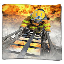 Firefighter Ascends Upon A One Hundred Foot Ladder Blankets 51110465
