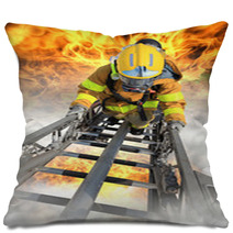 Firefighter Ascends Upon A One Hundred Foot Ladder Pillows 51110465
