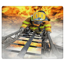Firefighter Ascends Upon A One Hundred Foot Ladder Rugs 51110465