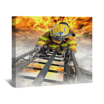 Firefighter Ascends Upon A One Hundred Foot Ladder Wall Art 51110465