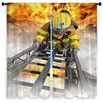 Firefighter Ascends Upon A One Hundred Foot Ladder Window Curtains 51110465