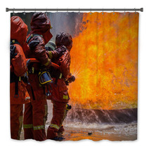 Firefighter Fighting For A Fire Attack During A Training Bath Decor 65688075