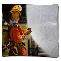 Firefighter Fighting For A Fire Attack During A Training Blankets 65688077