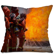 Firefighter Fighting For A Fire Attack During A Training Pillows 65688075