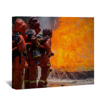 Firefighter Fighting For A Fire Attack During A Training Wall Art 65688075