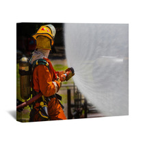 Firefighter Fighting For A Fire Attack During A Training Wall Art 65688077