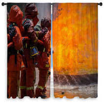 Firefighter Fighting For A Fire Attack During A Training Window Curtains 65688075