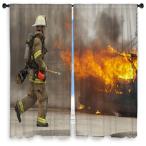 Firefighter In Action Window Curtains 15288820