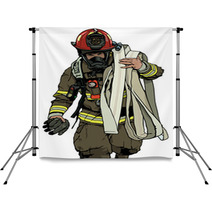 Firefighter With Fire Hose Over Shoulder Colored Illustration Vector Backdrops 171207644