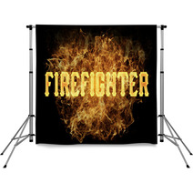 Firefighter Word Text Logo Fire Flames Design Backdrops 182997554