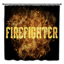 Firefighter Word Text Logo Fire Flames Design Bath Decor 182997554