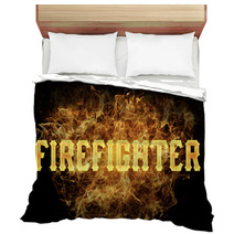 Firefighter Word Text Logo Fire Flames Design Bedding 182997554