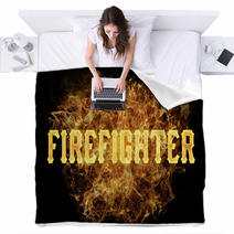 Firefighter Word Text Logo Fire Flames Design Blankets 182997554