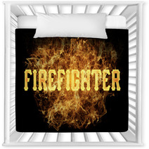 Firefighter Word Text Logo Fire Flames Design Nursery Decor 182997554