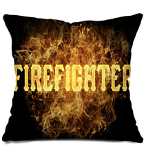 Firefighter Word Text Logo Fire Flames Design Pillows 182997554