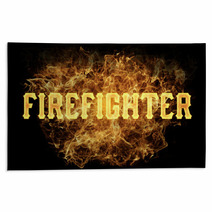 Firefighter Word Text Logo Fire Flames Design Rugs 182997554