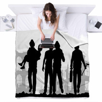 Firefighters Silhouette Blankets 132387472