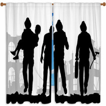 Firefighters Silhouette Window Curtains 132387472