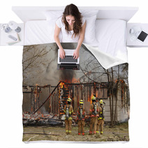 Firemen At Burning House Blankets 20386648