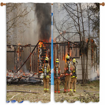 Firemen At Burning House Window Curtains 20386648