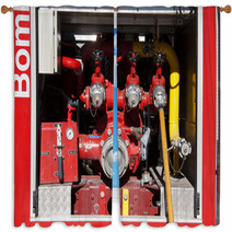Firemen Equipment In A Fire Truck Window Curtains 58177024