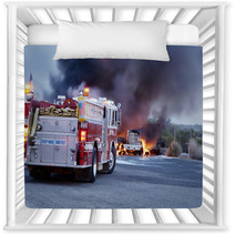 Firemen Fight A Fire That Has Involved Industrial Trucks Nursery Decor 10337444
