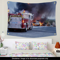 Firemen Fight A Fire That Has Involved Industrial Trucks Wall Art 10337444
