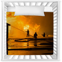 Firemen Silhouette At A Night Scene Nursery Decor 64529915