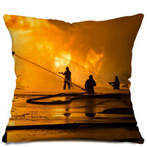 Firemen Silhouette At A Night Scene Pillows 64529915
