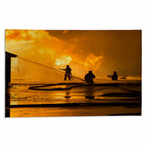 Firemen Silhouette At A Night Scene Rugs 64529915